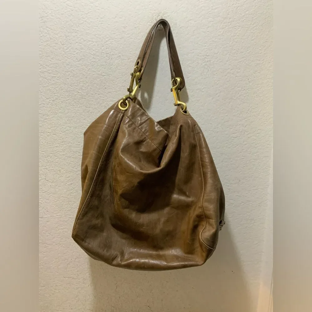 TOSCA BLU Leather Large Hobo Shoulder Bag gold brass hardware